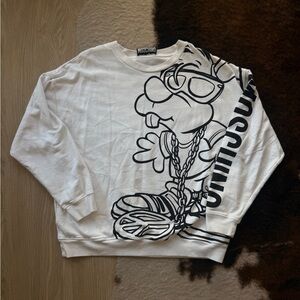 Moschino Couture White Graphic Sweatshirt with Black Cartoon Print Long Sleeve